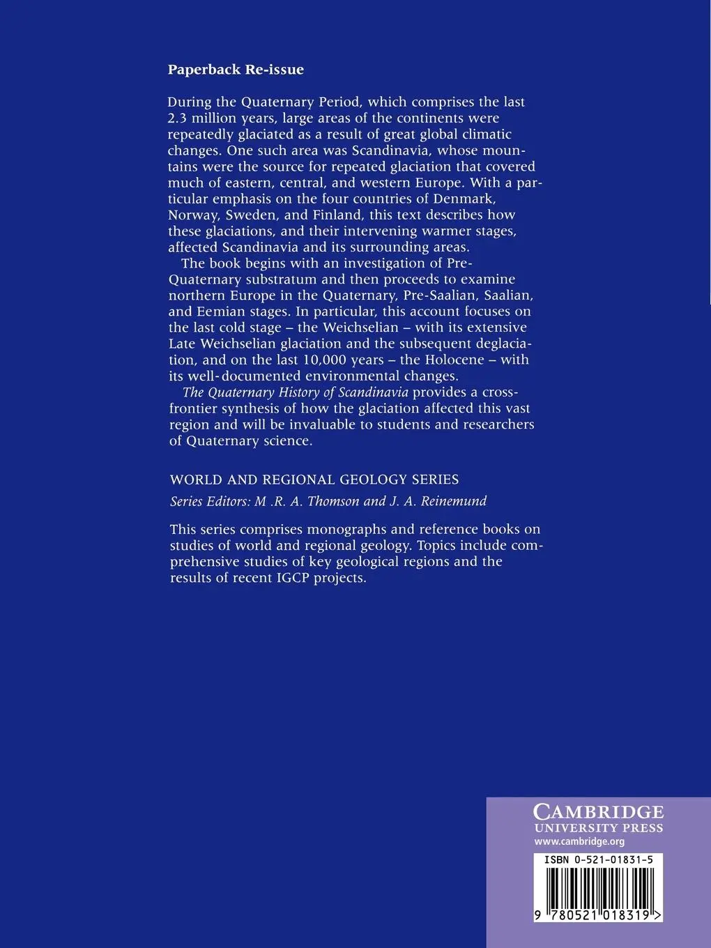 Rückseite: 9780521018319 | The Quaternary History of Scandinavia | Joakim Donner (u. a.) | Buch