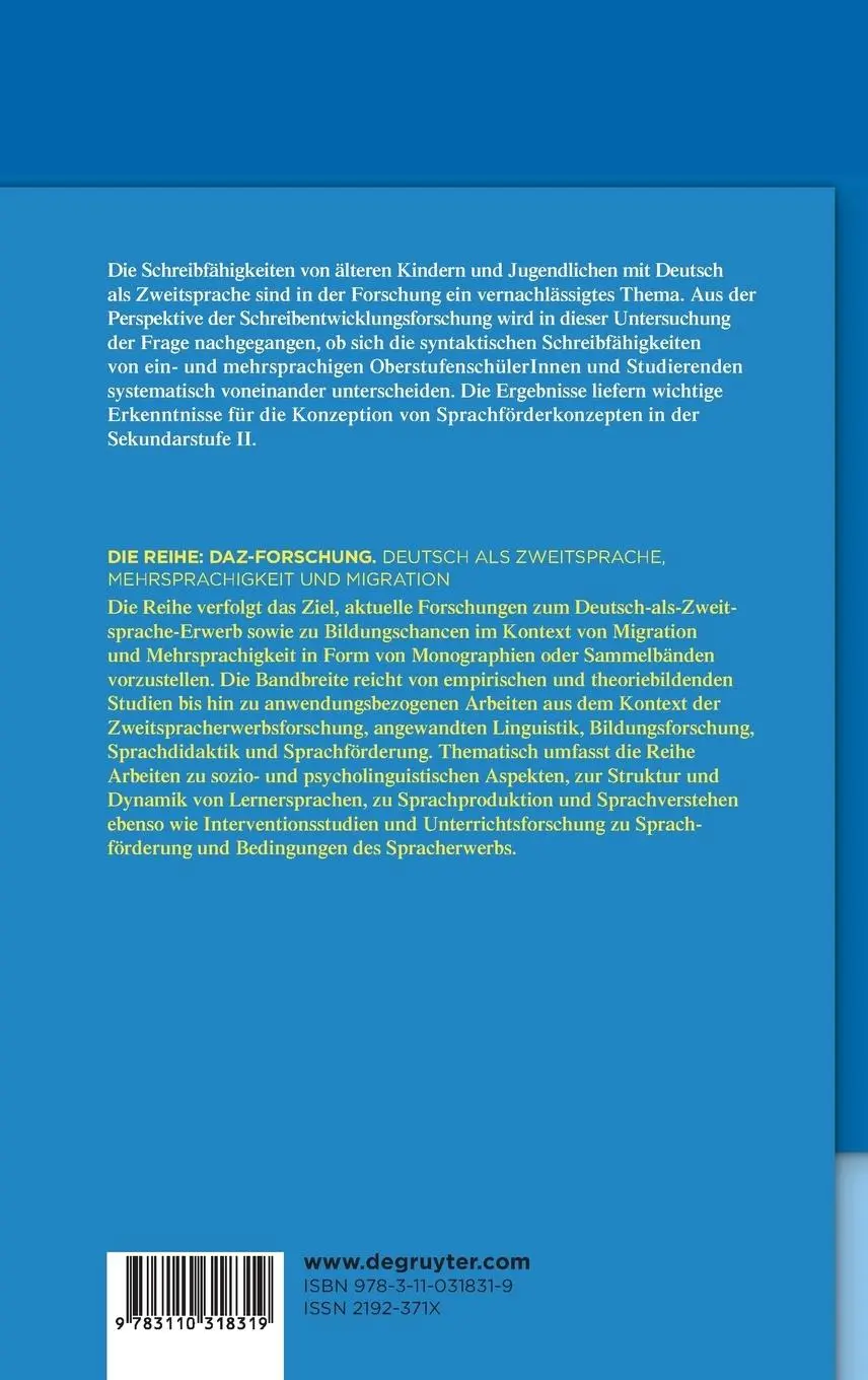 Rückseite: 9783110318319 | Schreibfähigkeit und Mehrsprachigkeit | Inger Petersen | Buch | VII