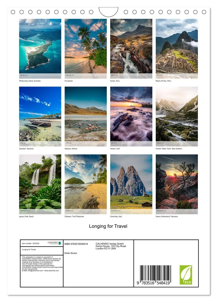 Bild: 9783516548419 | Longing for Travel (Wall Calendar 2026 DIN A4 portrait), CALVENDO...