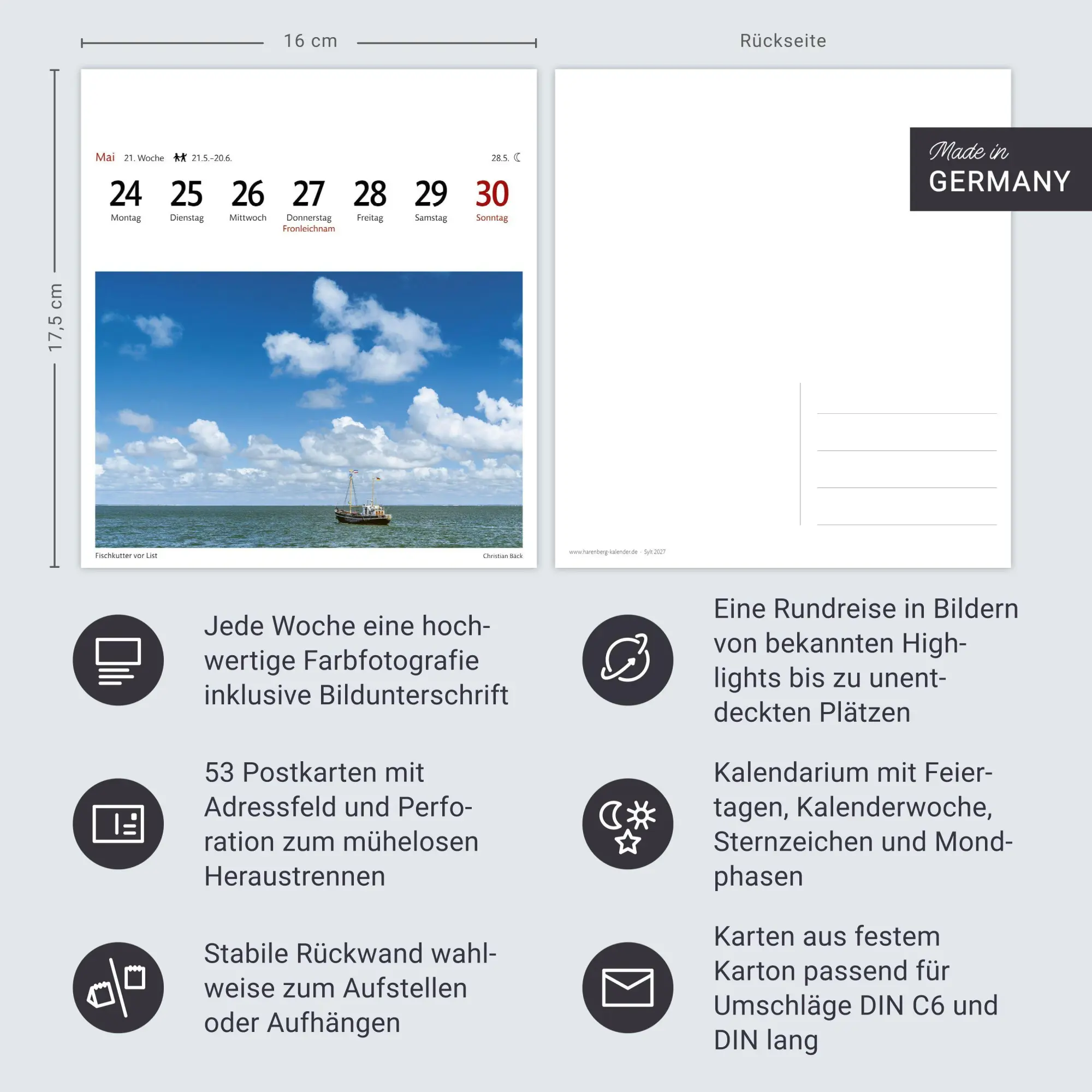 Bild: 9783840038419 | Sylt Sehnsuchtskalender 2027 - Wochenkalender mit 53 Postkarten | Bäck