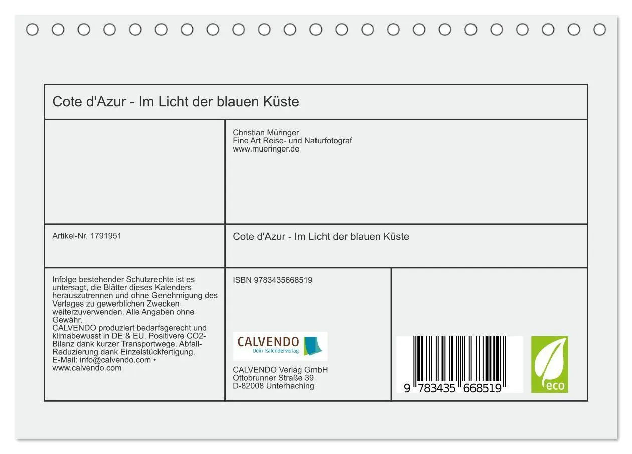 Bild: 9783435668519 | Cote d'Azur - Im Licht der blauen Küste (Tischkalender 2025 DIN A5...