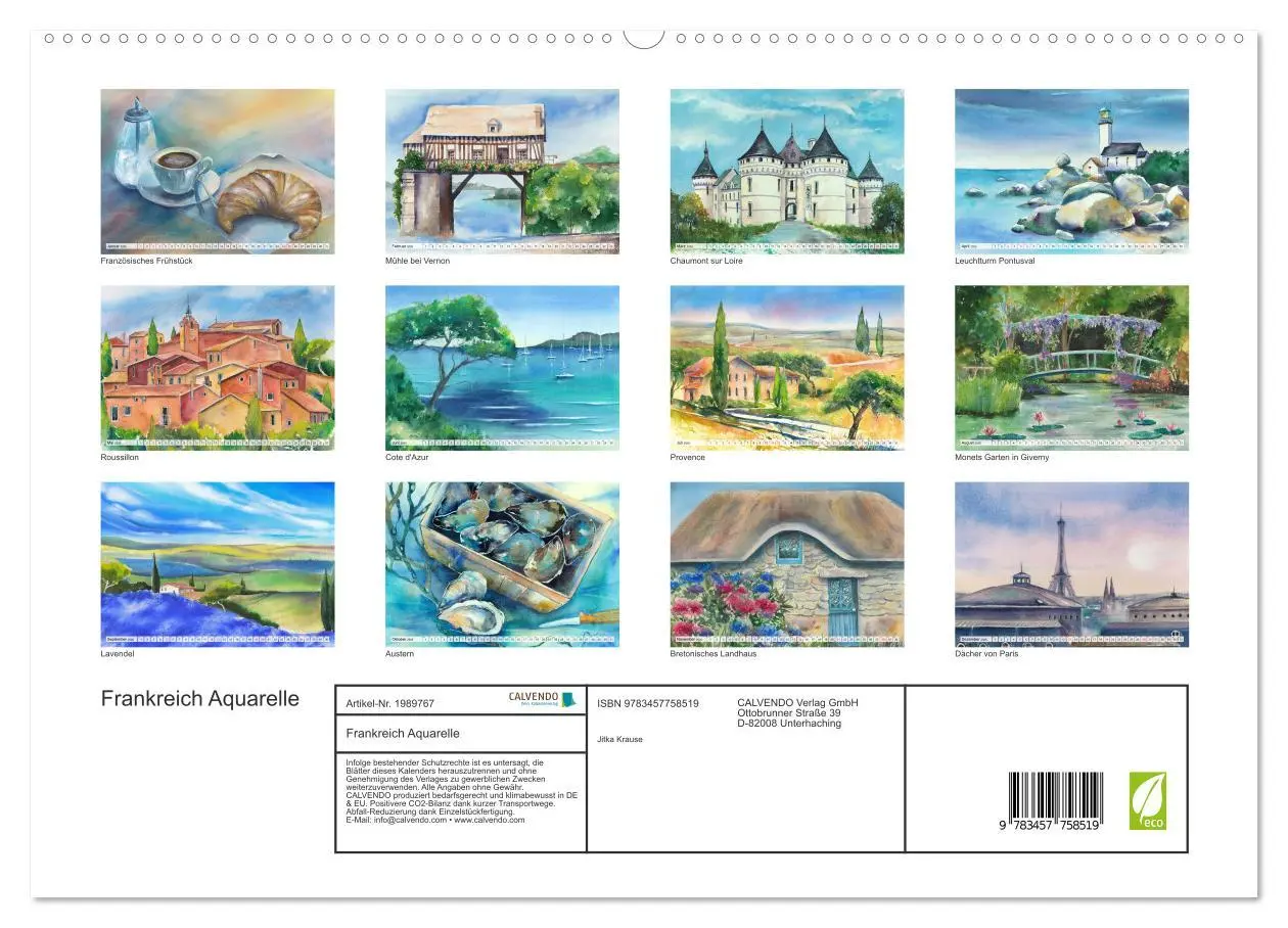 Bild: 9783457758519 | Frankreich Aquarelle (hochwertiger Premium Wandkalender 2026 DIN A2...