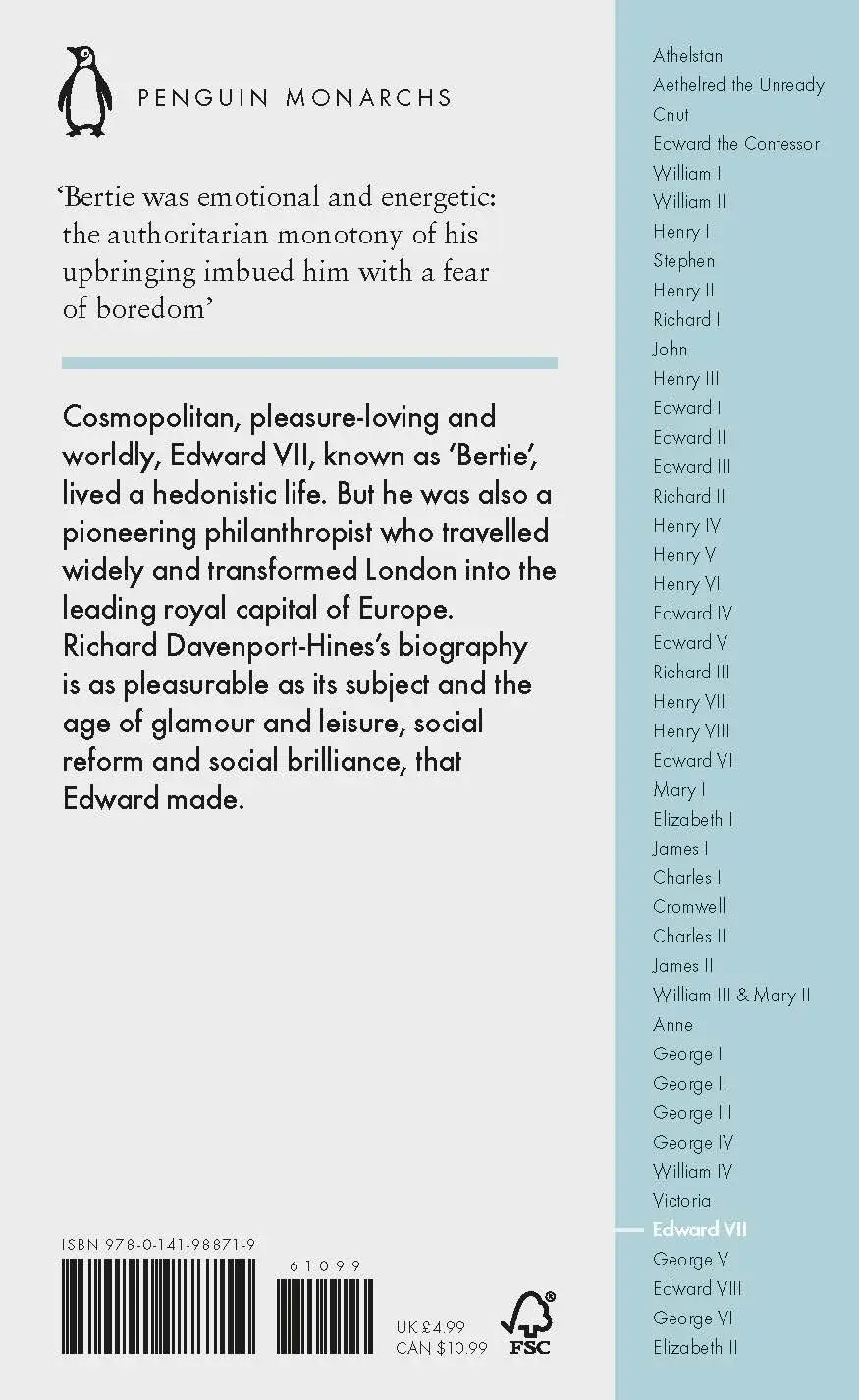 Rückseite: 9780141988719 | Edward VII | Richard Davenport-Hines | Taschenbuch | Englisch | 2018