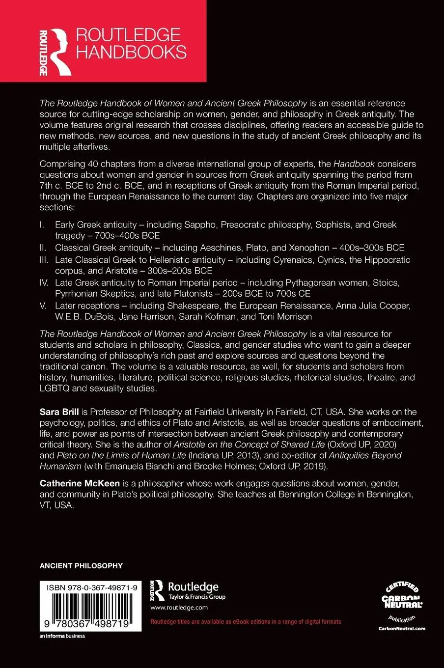 Rückseite: 9780367498719 | The Routledge Handbook of Women and Ancient Greek Philosophy | Buch