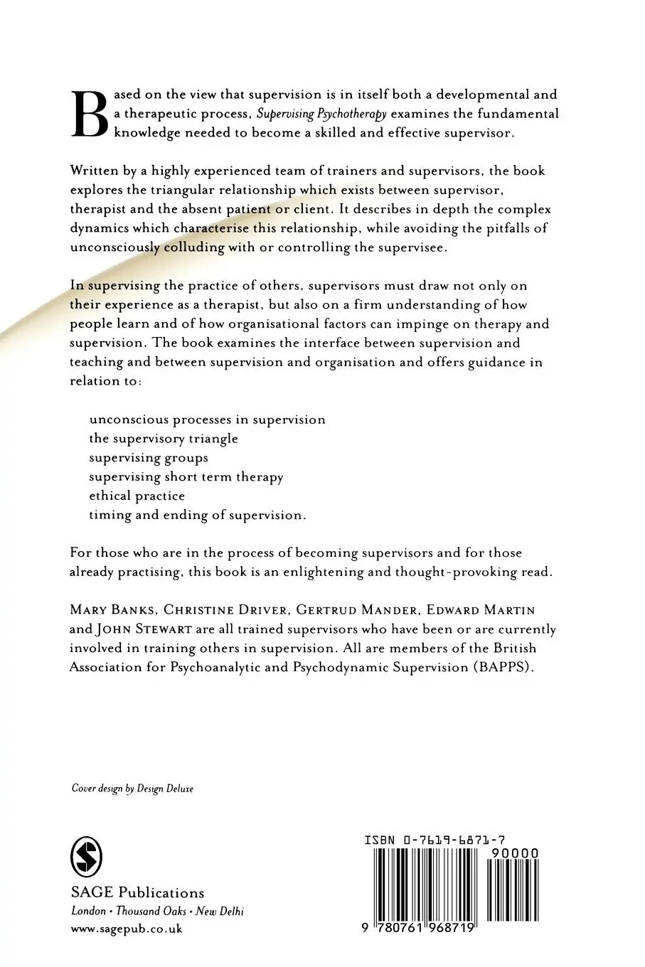 Rückseite: 9780761968719 | Supervising Psychotherapy | Christine Driver (u. a.) | Taschenbuch