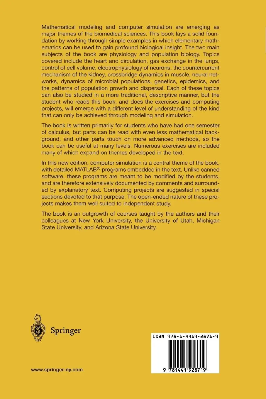 Rückseite: 9781441928719 | Modeling and Simulation in Medicine and the Life Sciences | Buch | xiv