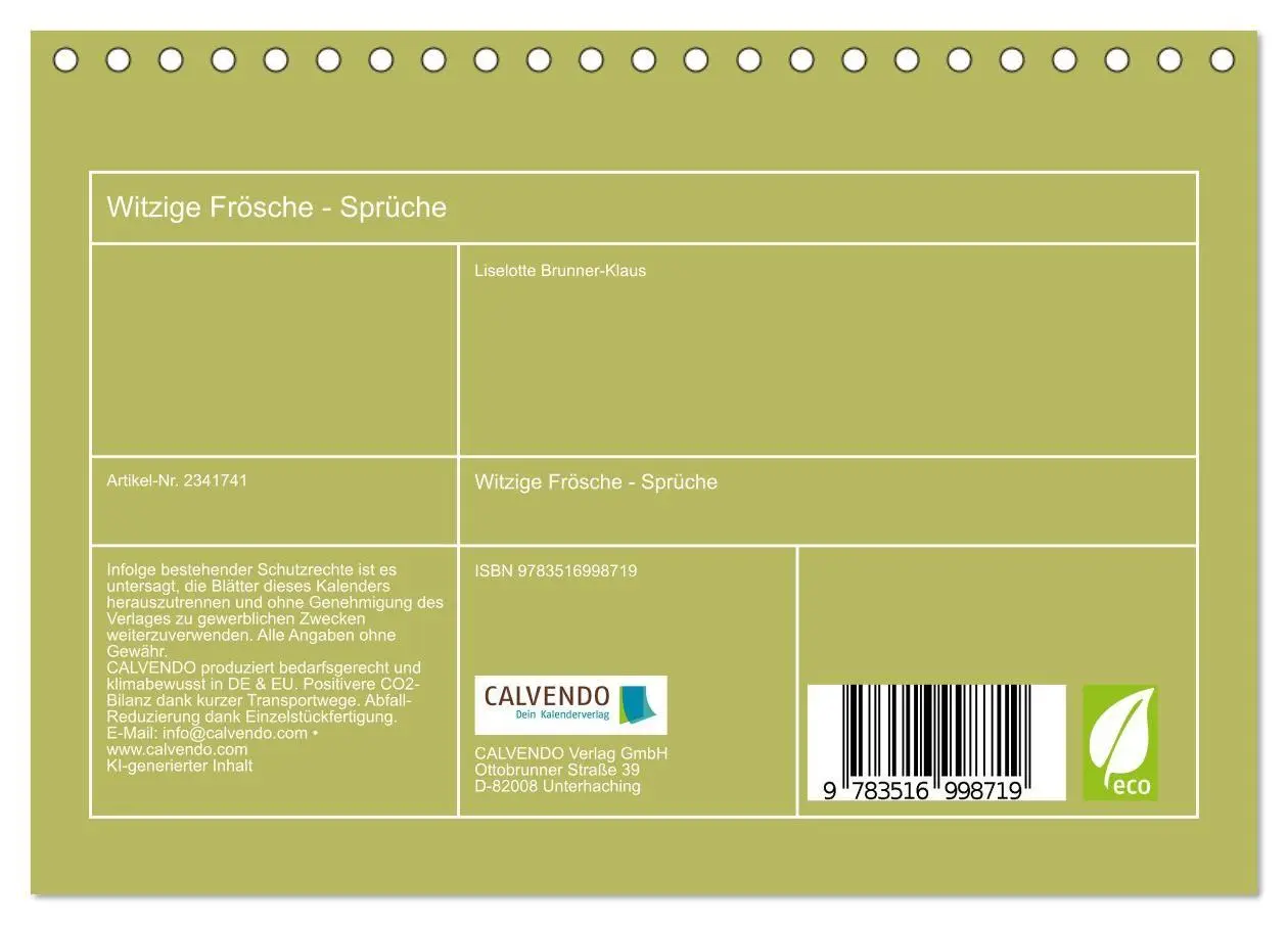 Bild: 9783516998719 | Witzige Frösche - Sprüche (Tischkalender 2027 DIN A5 quer),...