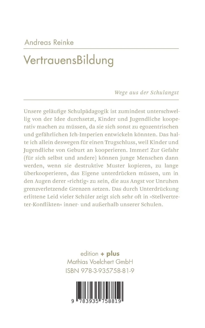 Rückseite: 9783935758819 | VertrauensBildung | Wege aus der Schulangst | Andreas Reinke | Buch