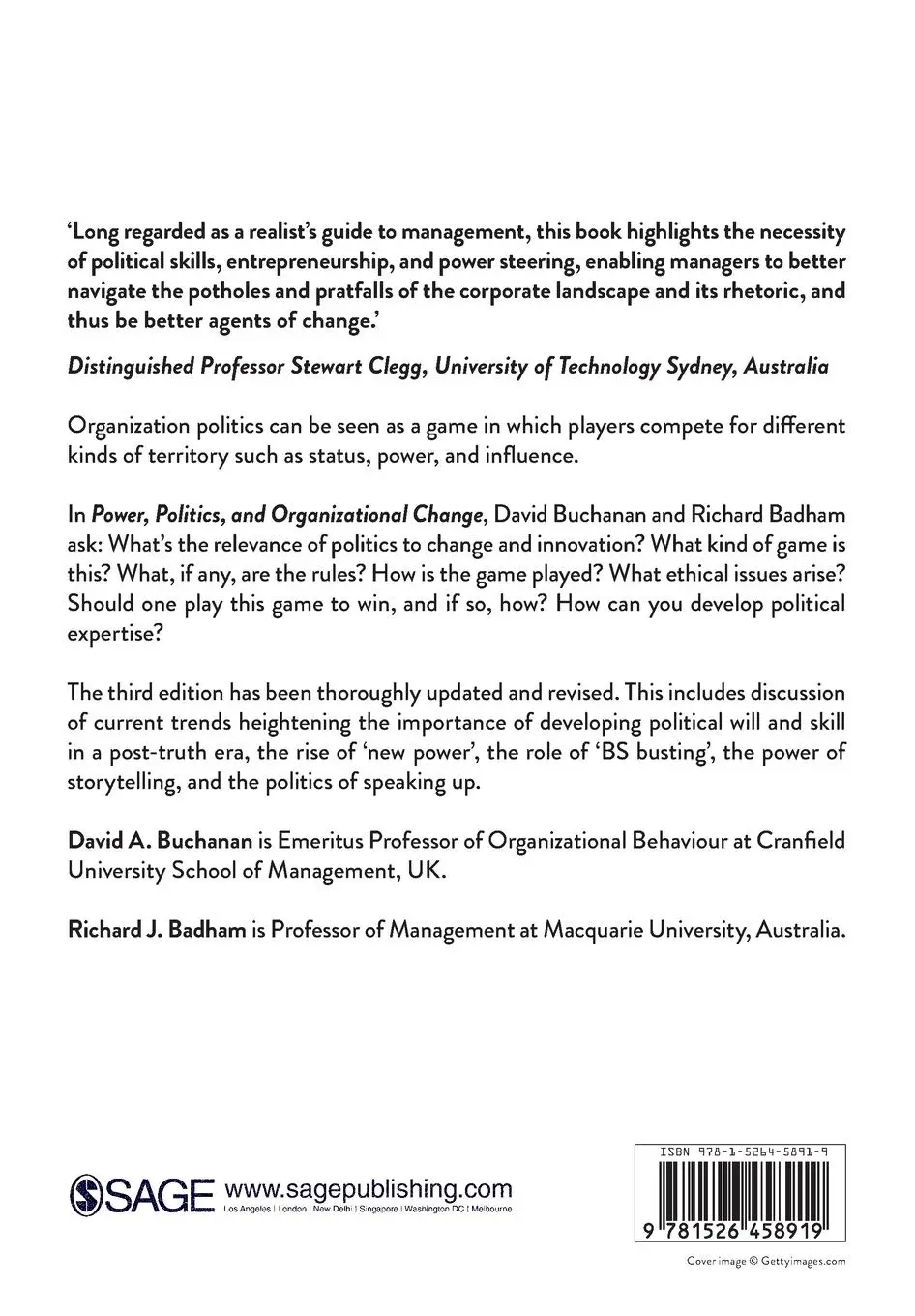 Rückseite: 9781526458919 | Power, Politics, and Organizational Change | David Buchanan (u. a.)