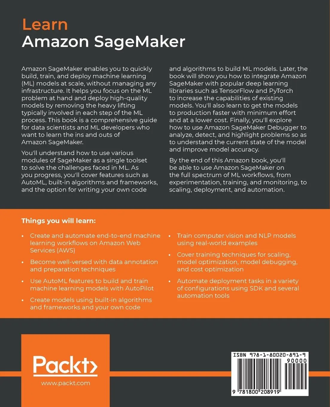 Rückseite: 9781800208919 | Learn Amazon SageMaker | Julien Simon | Taschenbuch | Englisch | 2020