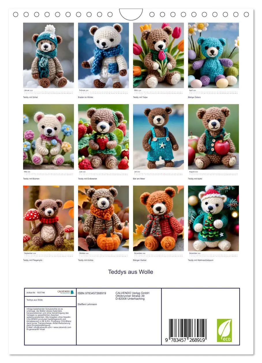 Bild: 9783457268919 | Teddys aus Wolle (Wandkalender 2026 DIN A4 hoch), CALVENDO...
