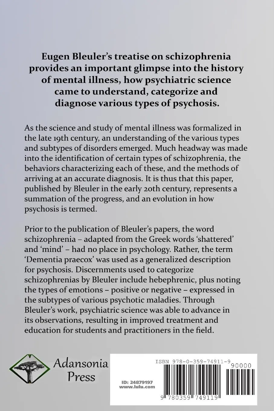 Rückseite: 9780359749119 | The Theory of Schizophrenic Negativism | Eugen Bleuler (u. a.) | Buch