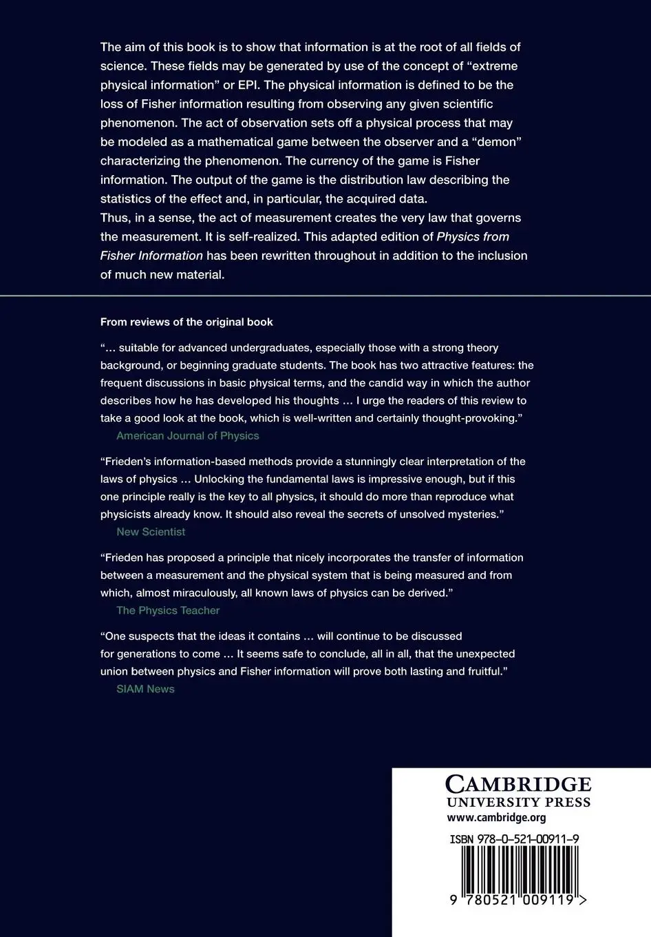 Rückseite: 9780521009119 | Science from Fisher Information | A Unification | B. Roy Frieden