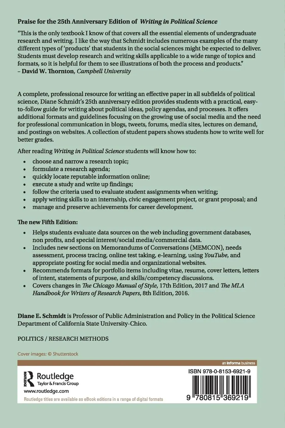 Rückseite: 9780815369219 | Writing in Political Science | A Practical Guide | Diane E. Schmidt
