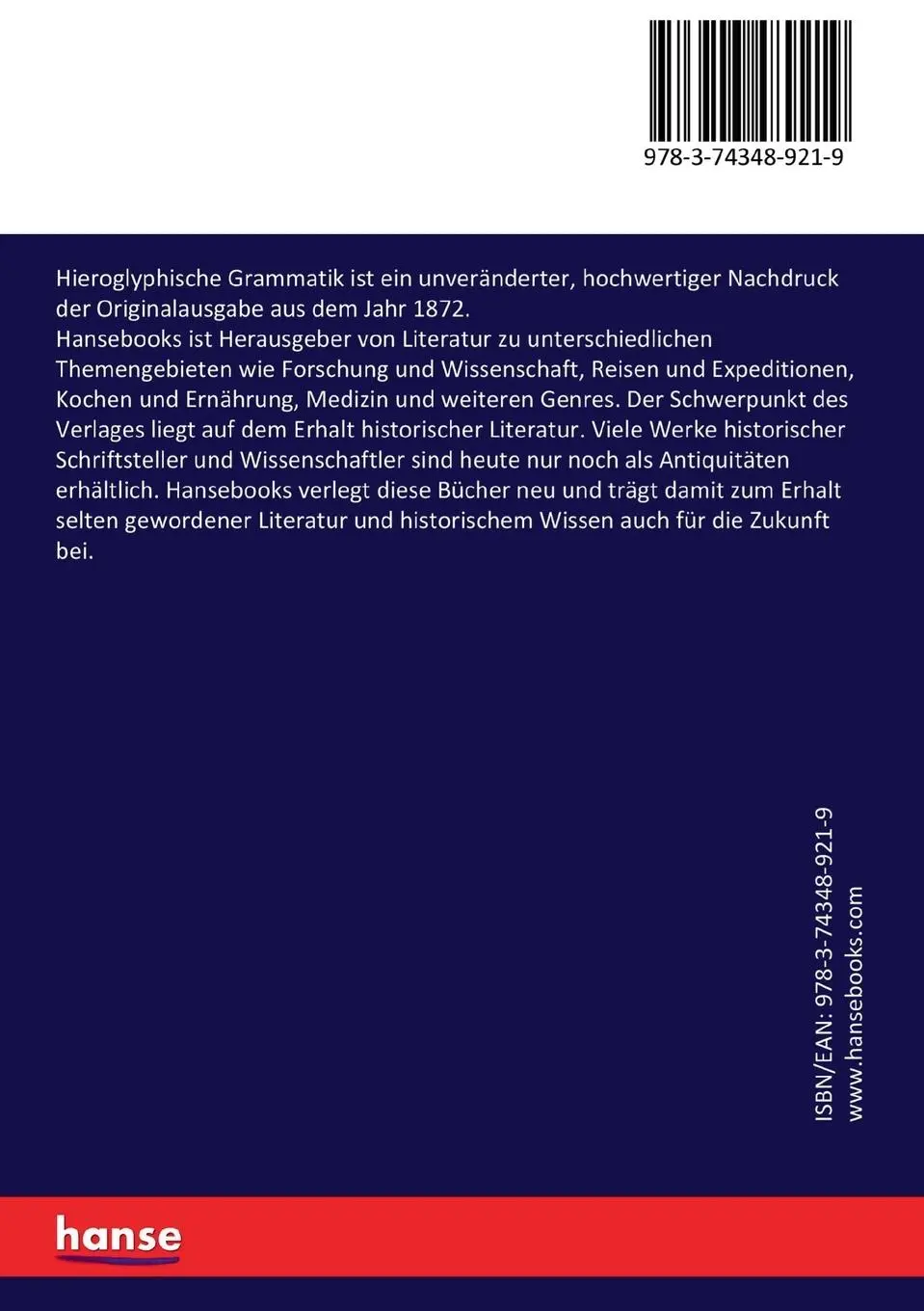 Rückseite: 9783743489219 | Hieroglyphische Grammatik | Heinrich Brugsch | Taschenbuch | 148 S.