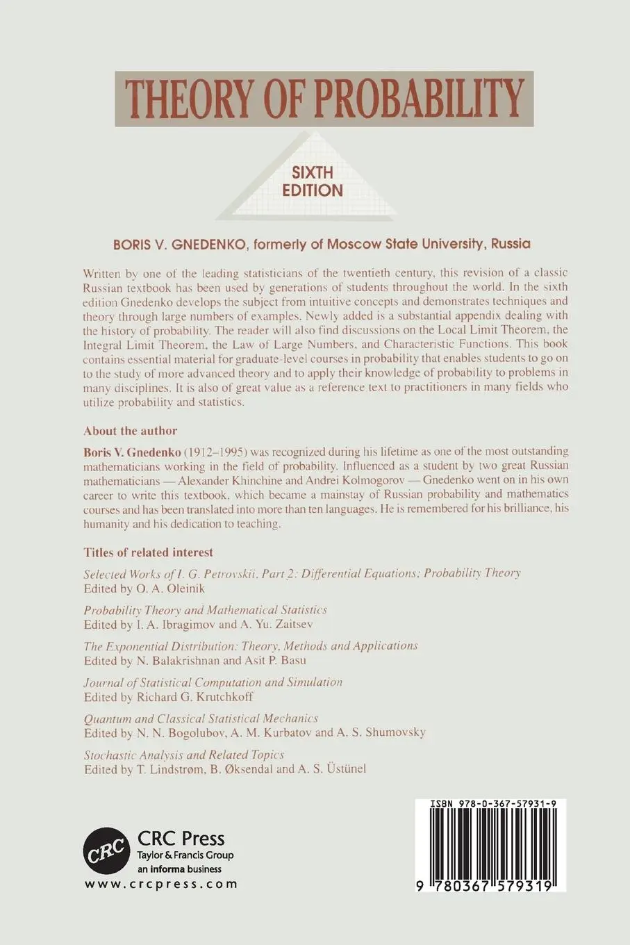 Rückseite: 9780367579319 | Theory of Probability | Boris V. Gnedenko | Taschenbuch | Englisch