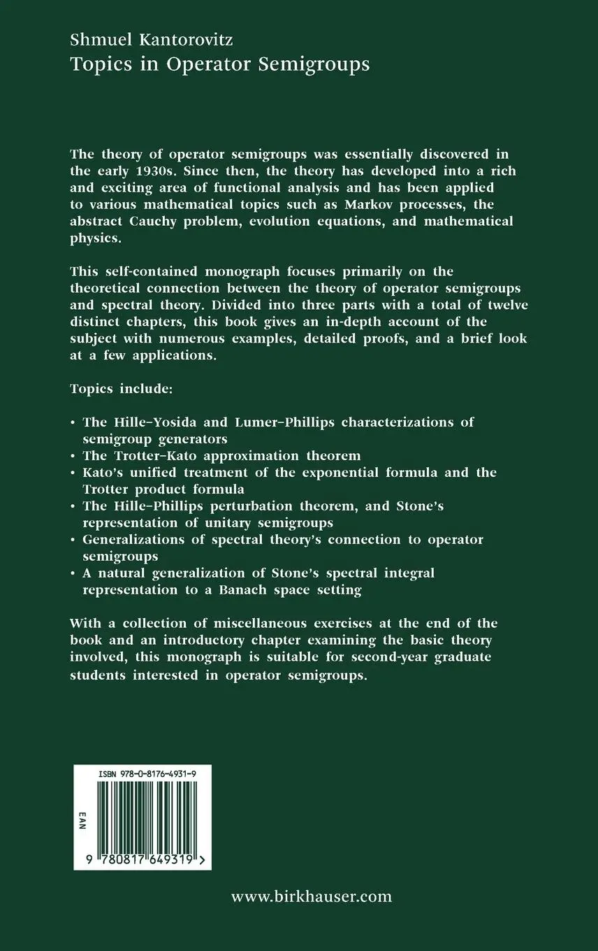 Rückseite: 9780817649319 | Topics in Operator Semigroups | Shmuel Kantorovitz | Buch | xiv | 2009