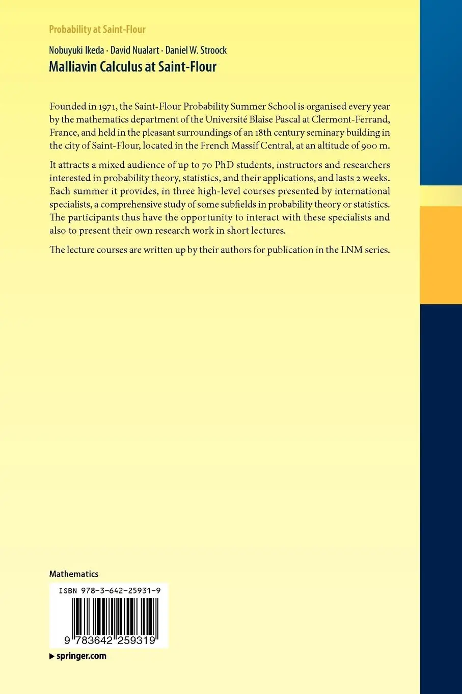 Rückseite: 9783642259319 | Malliavin Calculus at Saint-Flour | Nobuyuki Ikeda (u. a.) | Buch | vi