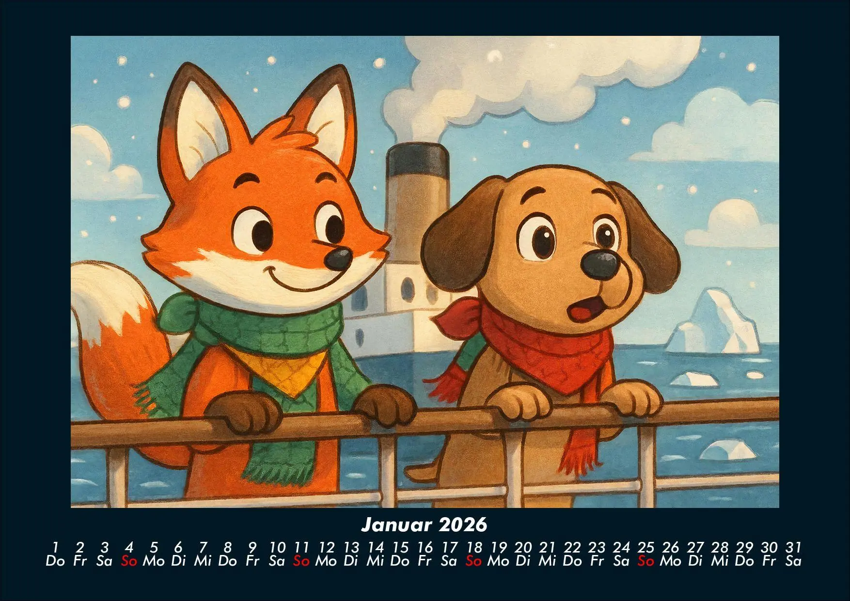 Bild: 9783695419319 | Finn &amp; Wuff auf Kreuzfahrt 2026 Fotokalender DIN A4 | Heber (u. a.)