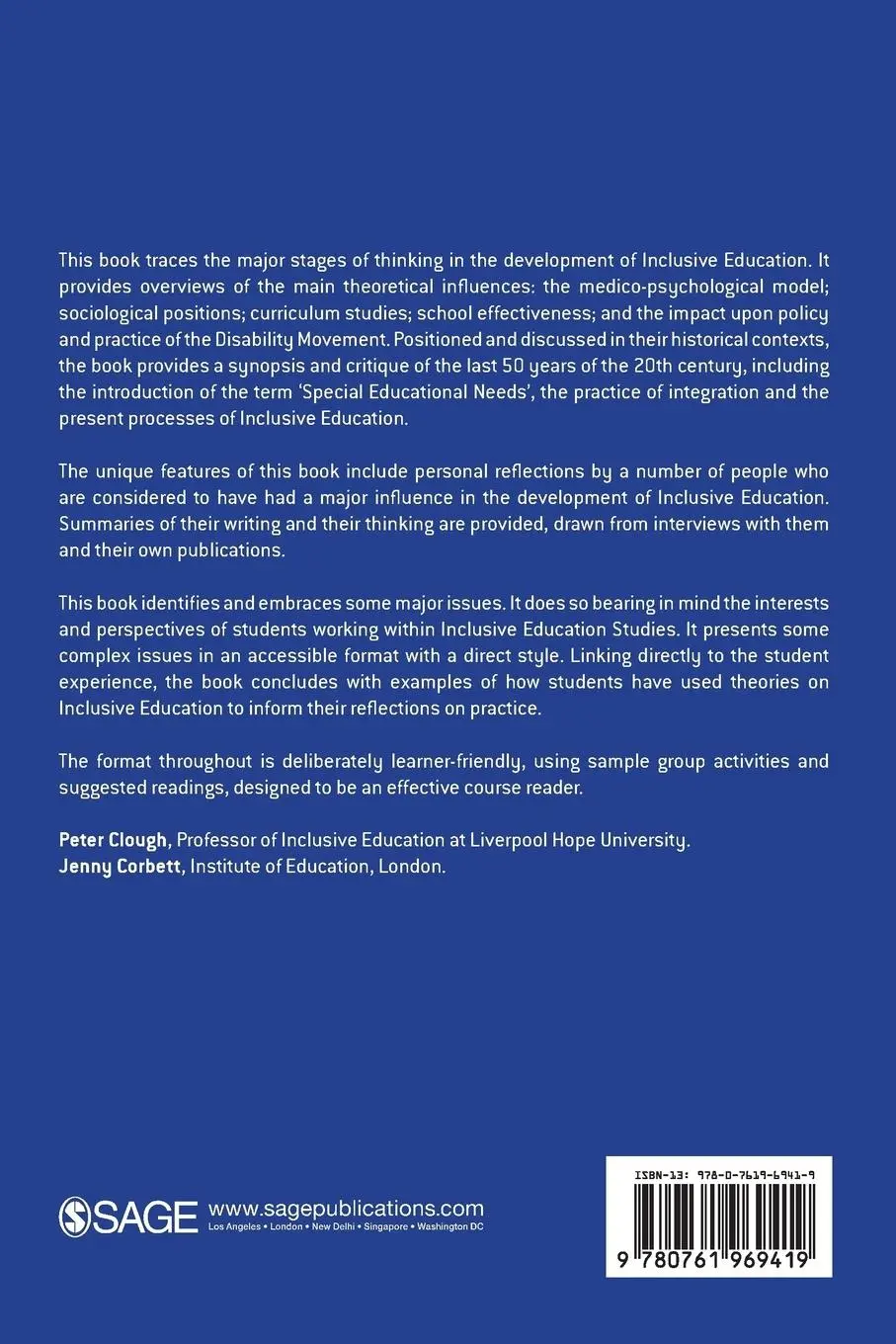 Rückseite: 9780761969419 | Theories of Inclusive Education | A Student's Guide | Clough (u. a.)
