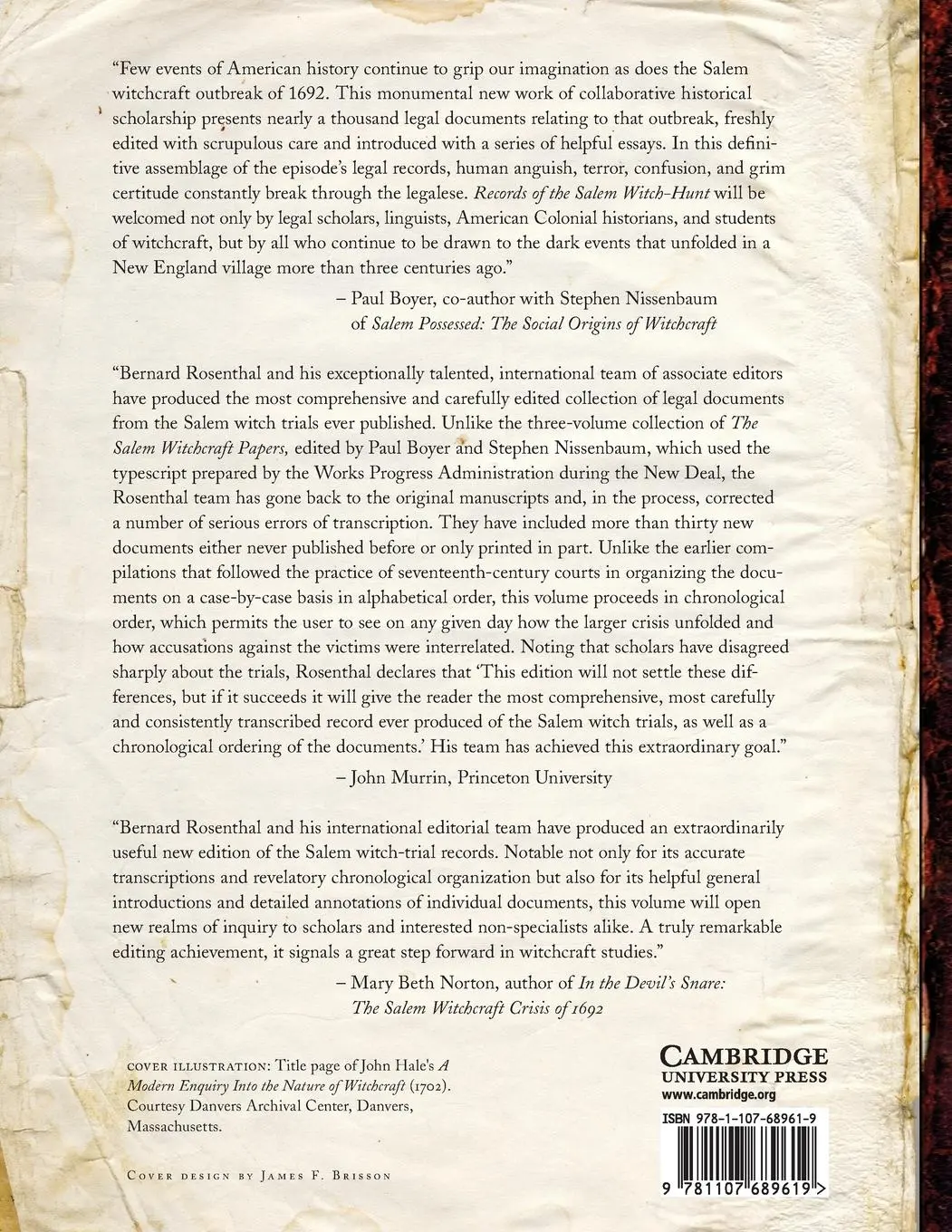 Rückseite: 9781107689619 | Records of the Salem Witch-Hunt | Bernard Rosenthal | Taschenbuch