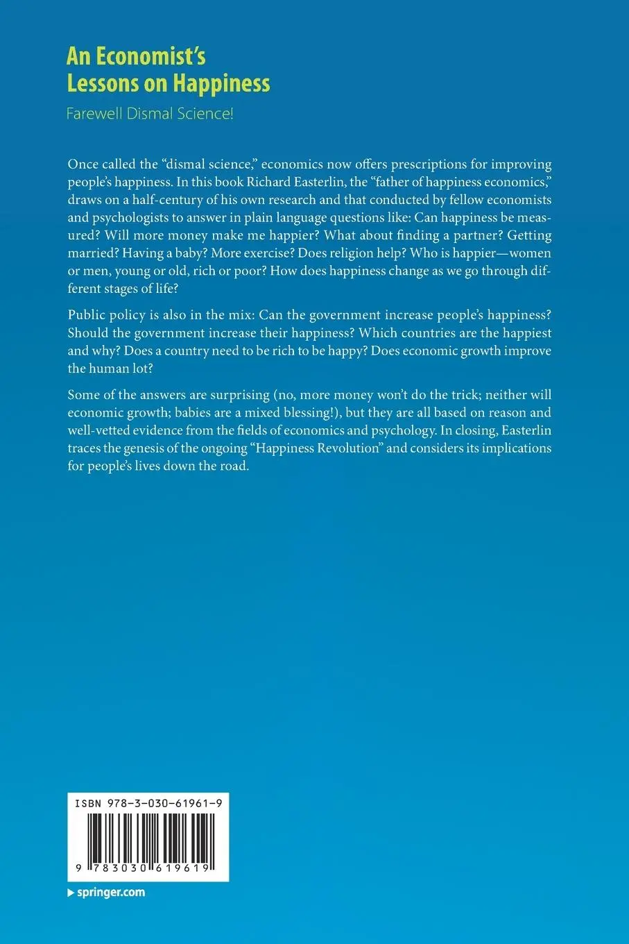 Rückseite: 9783030619619 | An Economist's Lessons on Happiness | Farewell Dismal Science! | Buch