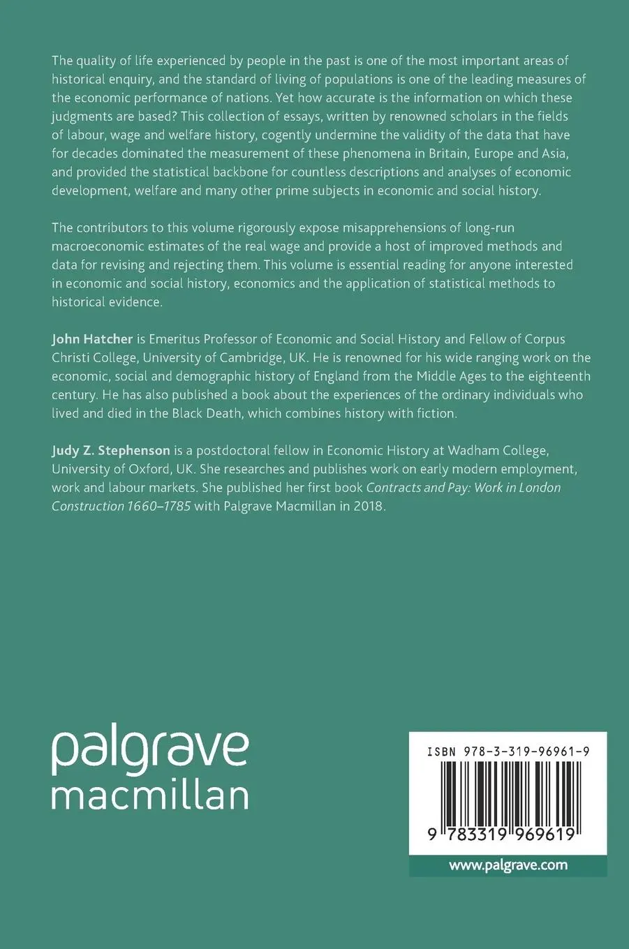 Rückseite: 9783319969619 | Seven Centuries of Unreal Wages | Judy Z. Stephenson (u. a.) | Buch