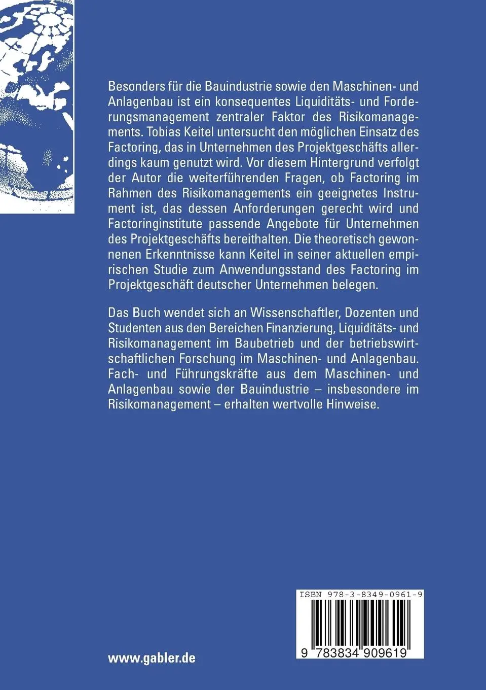 Rückseite: 9783834909619 | Factoring als Instrument des Risikomanagements im Projektgeschäft
