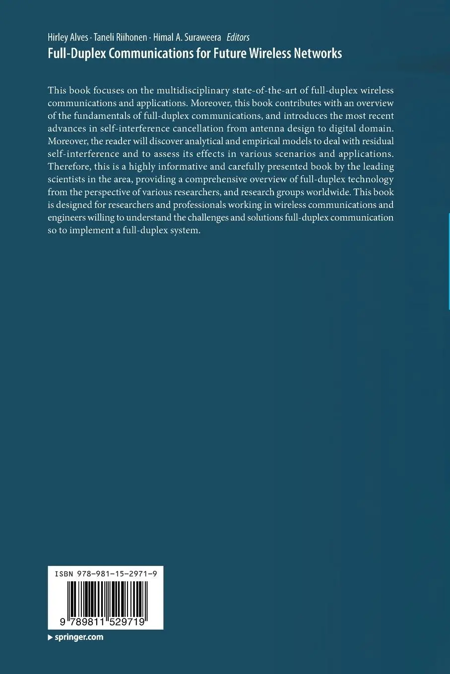 Rückseite: 9789811529719 | Full-Duplex Communications for Future Wireless Networks | Taschenbuch