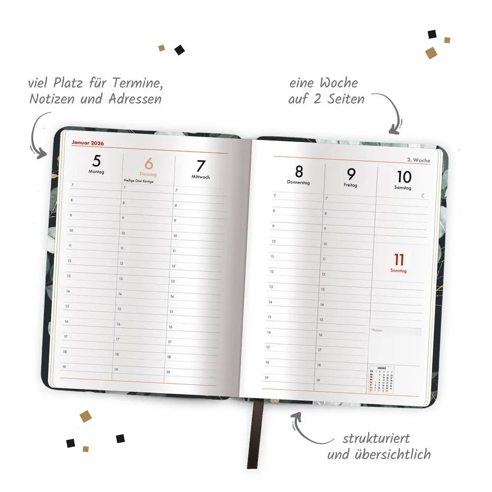 Bild: 4251901509819 | Trötsch Wochenplaner A5 mit Tasche Flowers black 2026 | KG | Kalender