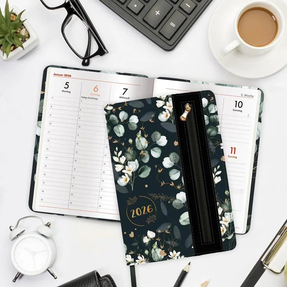Bild: 4251901509819 | Trötsch Wochenplaner A5 mit Tasche Flowers black 2026 | KG | Kalender