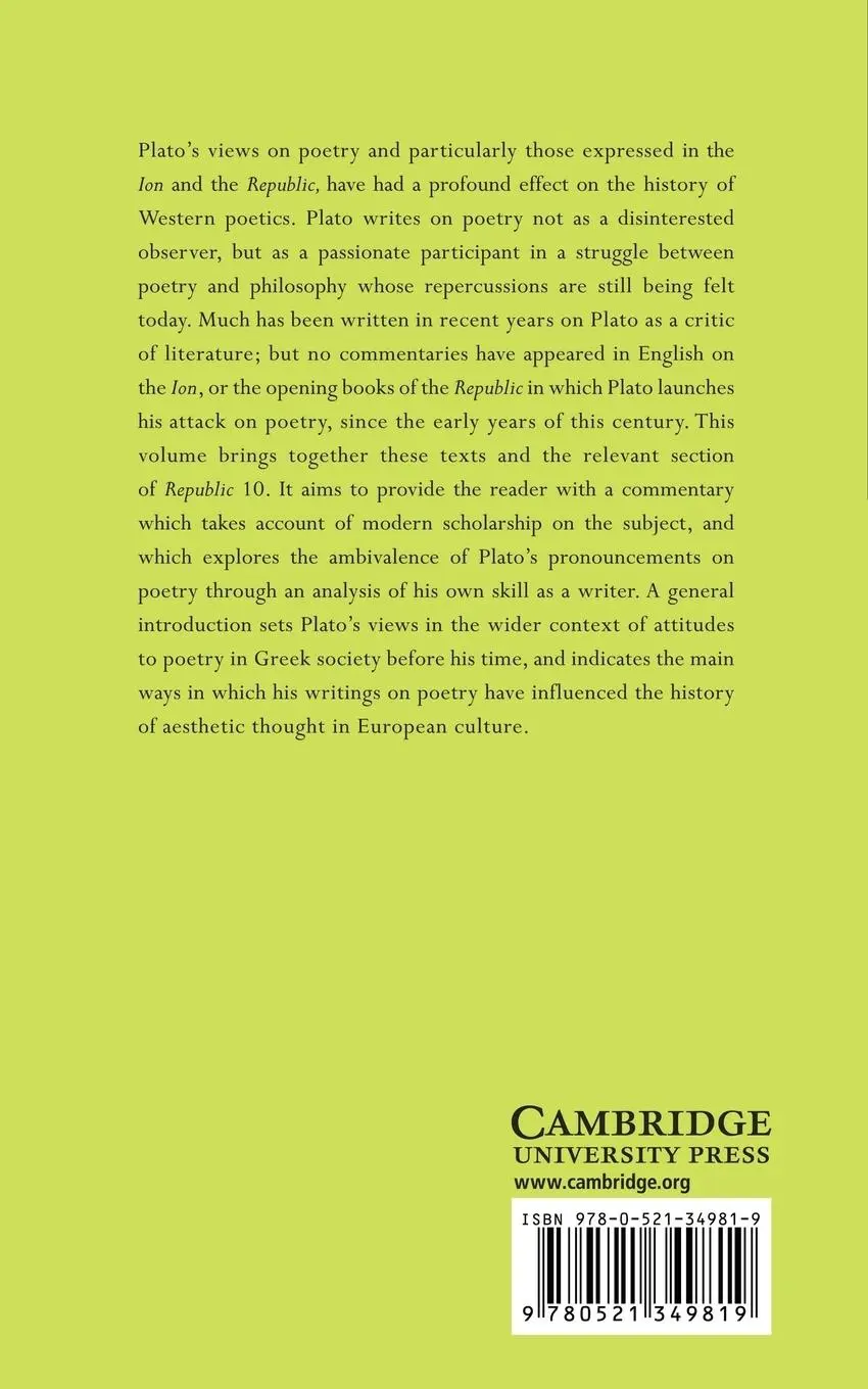 Rückseite: 9780521349819 | Plato on Poetry | Ion; Republic 376e 398b9; Republic 595 608b10 | Buch