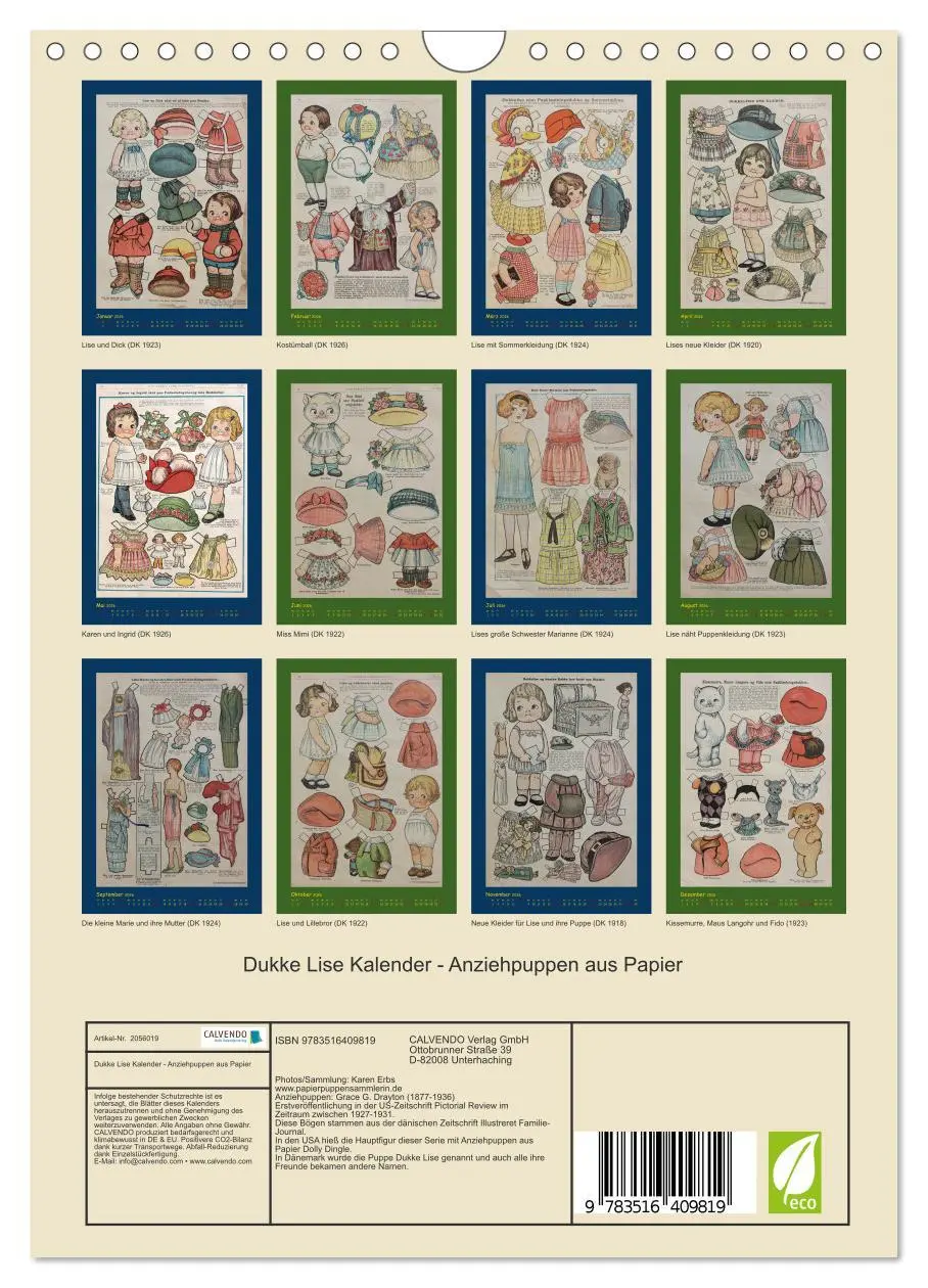 Bild: 9783516409819 | Dukke Lise Kalender - Anziehpuppen aus Papier (Wandkalender 2026...