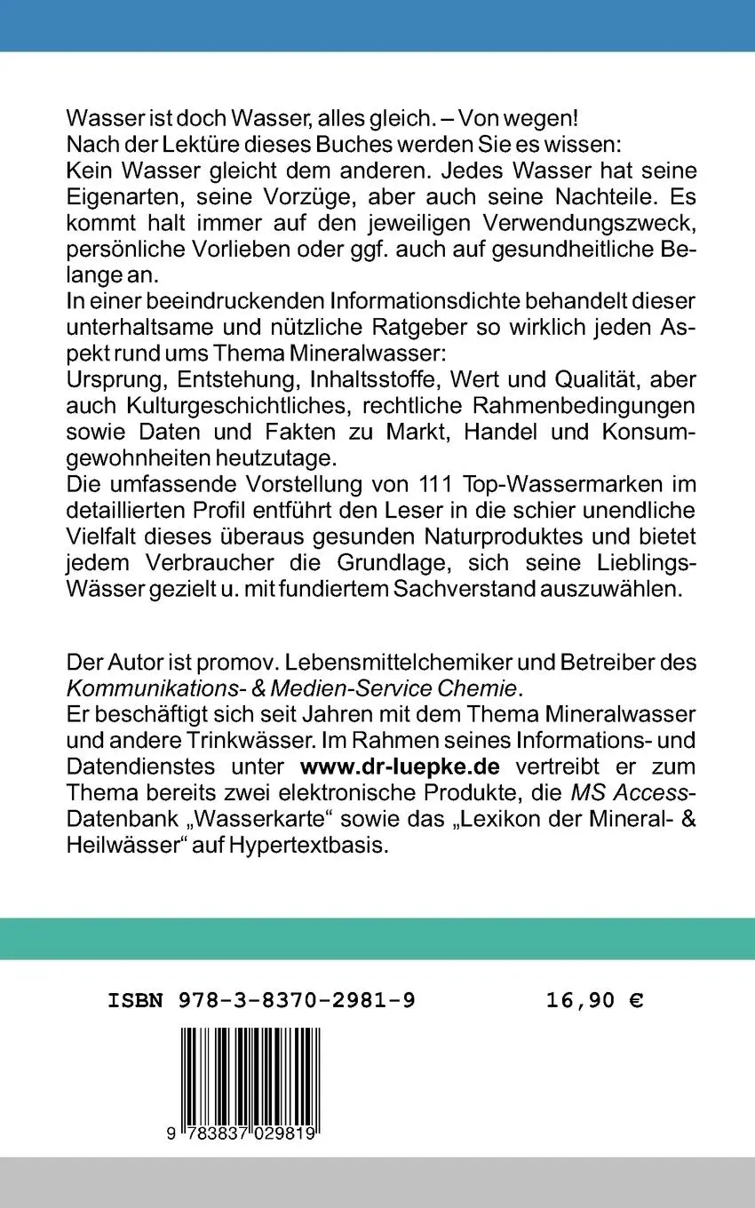 Rückseite: 9783837029819 | Alles über Mineral- und Heilwasser | Michael Lüpke | Taschenbuch