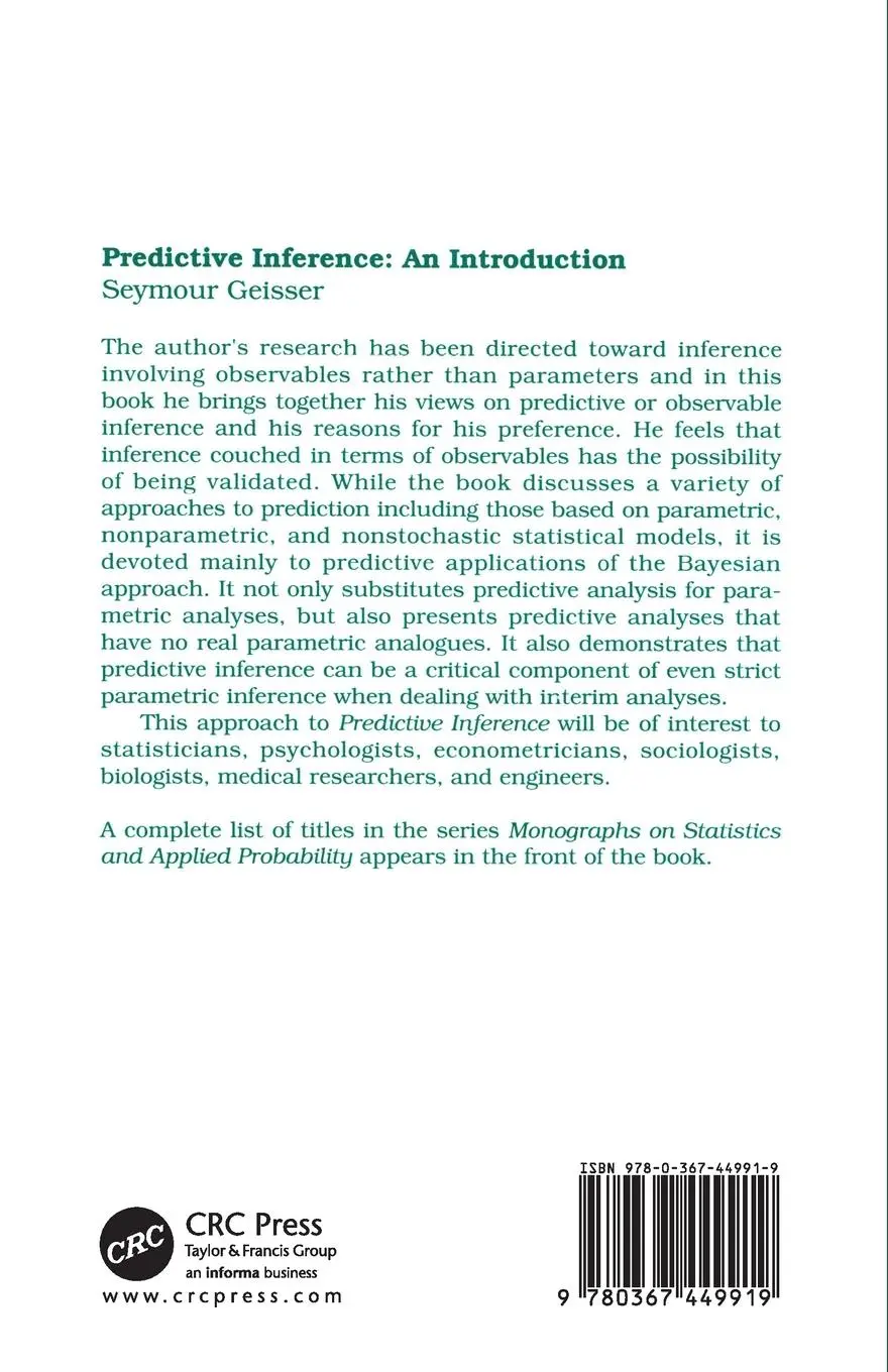 Rückseite: 9780367449919 | Predictive Inference | Seymour Geisser | Taschenbuch | Englisch | 2019