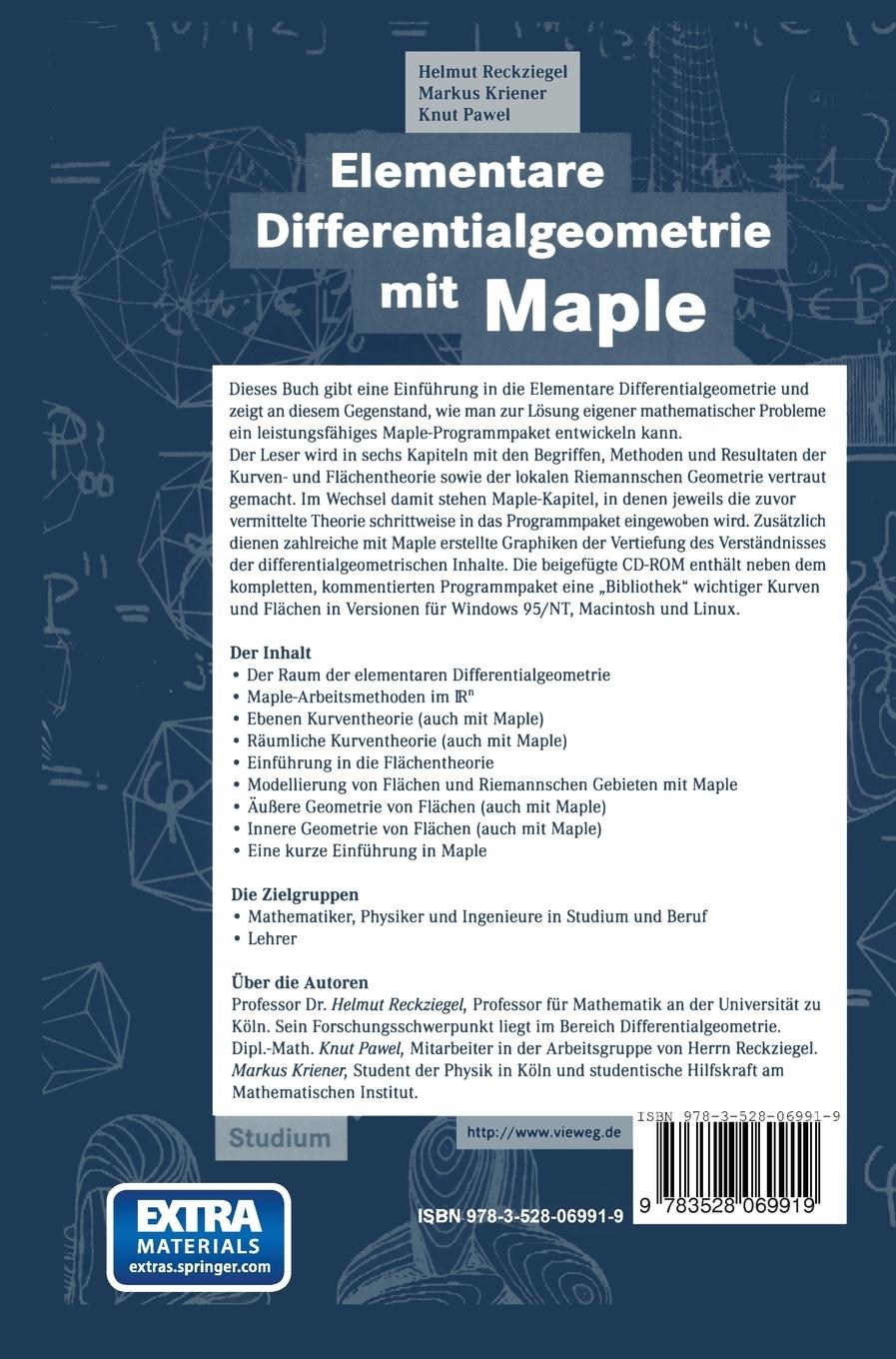 Rückseite: 9783528069919 | Elementare Differentialgeometrie mit Maple | Helmut Reckziegel (u. a.)