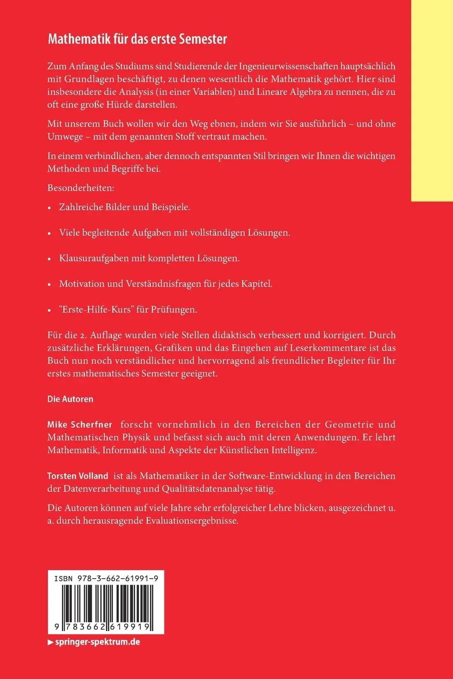 Rückseite: 9783662619919 | Mathematik für das erste Semester | Torsten Volland (u. a.) | Buch