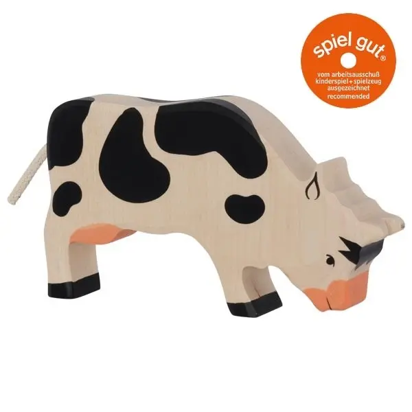 Cover: 4013594800020 | Holztiger 80002 - Kuh, grasend, schwarz/weiß, Holz, 9 cm | 80002