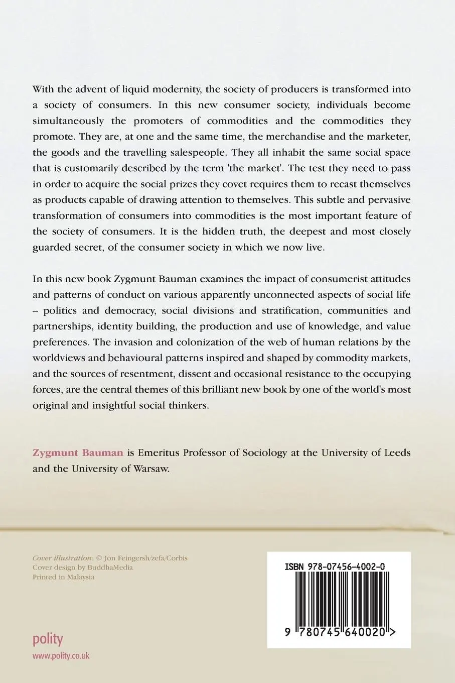 Rückseite: 9780745640020 | Consuming Life | Zygmunt Bauman | Taschenbuch | 160 S. | Englisch