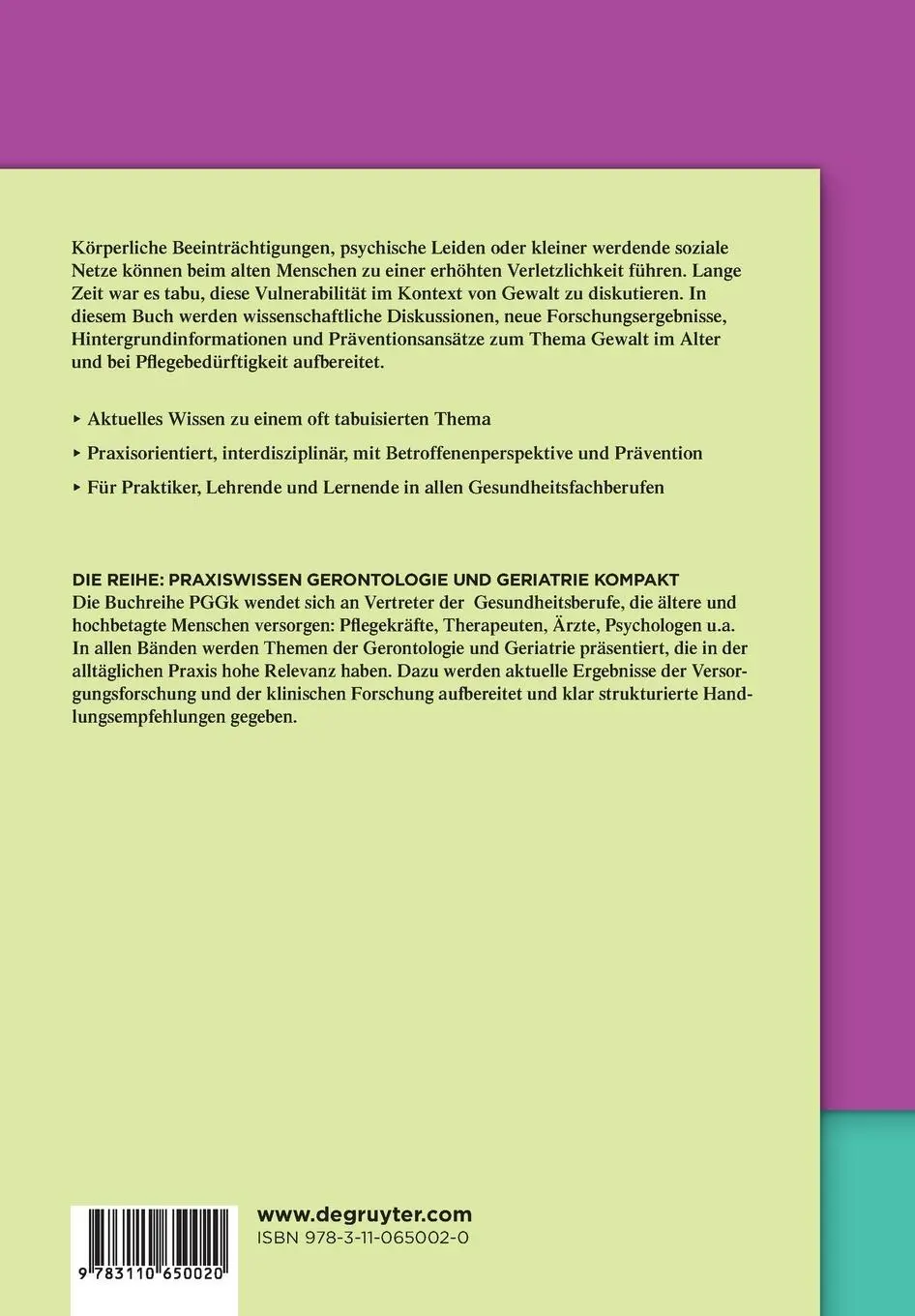 Rückseite: 9783110650020 | Gewalt und Alter | Adelheid Kuhlmey (u. a.) | Taschenbuch | XIV | 2020