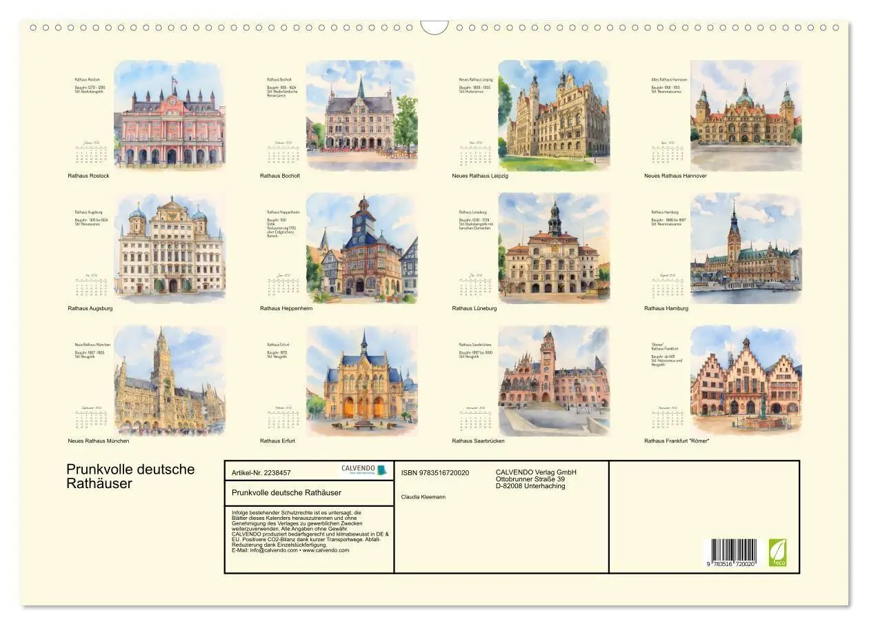 Bild: 9783516720020 | Prunkvolle deutsche Rathäuser (Wandkalender 2026 DIN A2 quer),...