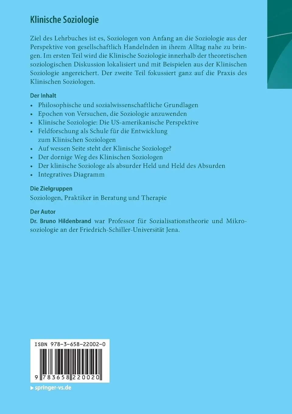 Rückseite: 9783658220020 | Klinische Soziologie | Bruno Hildenbrand | Taschenbuch | ix | Deutsch