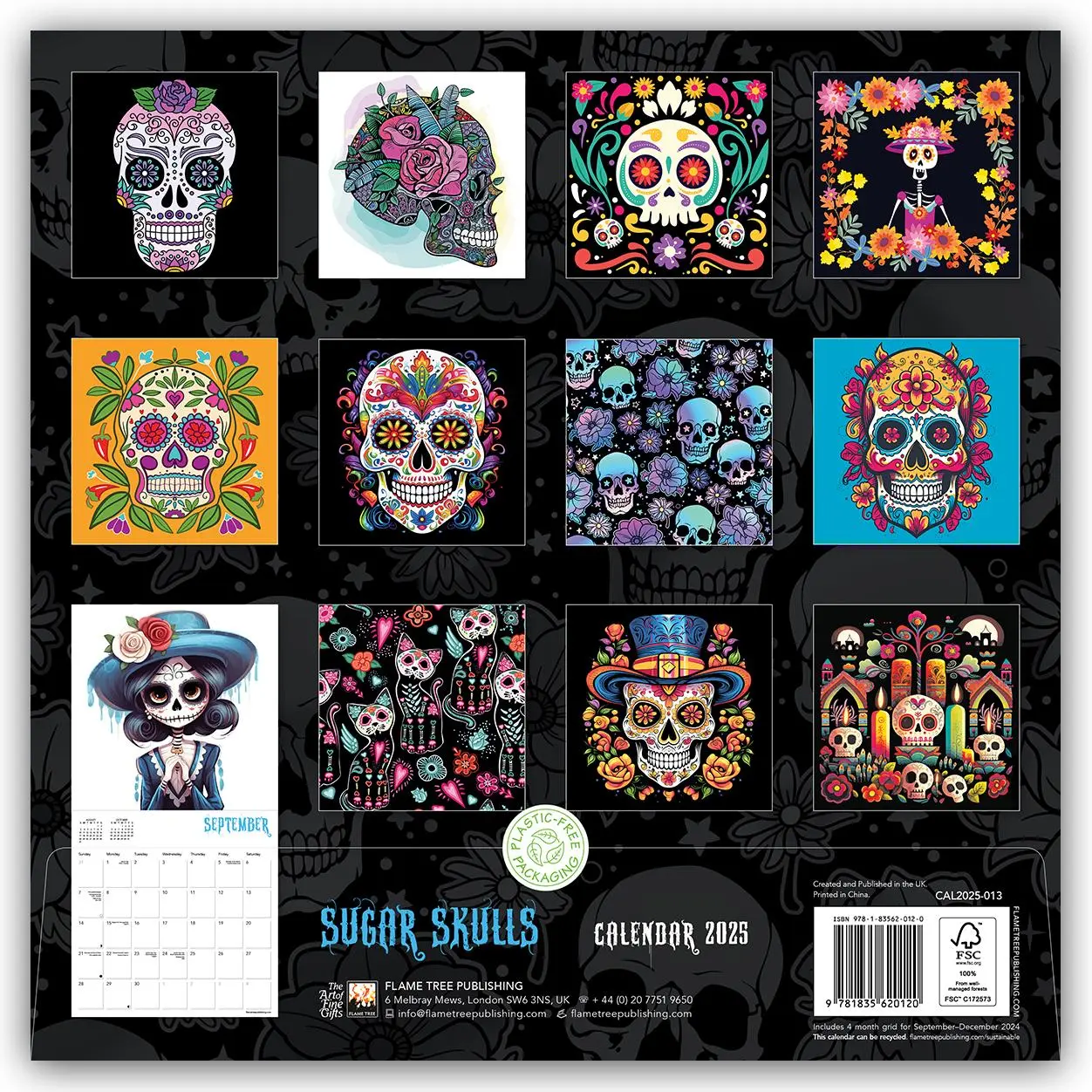 Rückseite: 9781835620120 | Sugar Skulls Wall Calendar 2025 (Art Calendar) | Flame Tree Publishing
