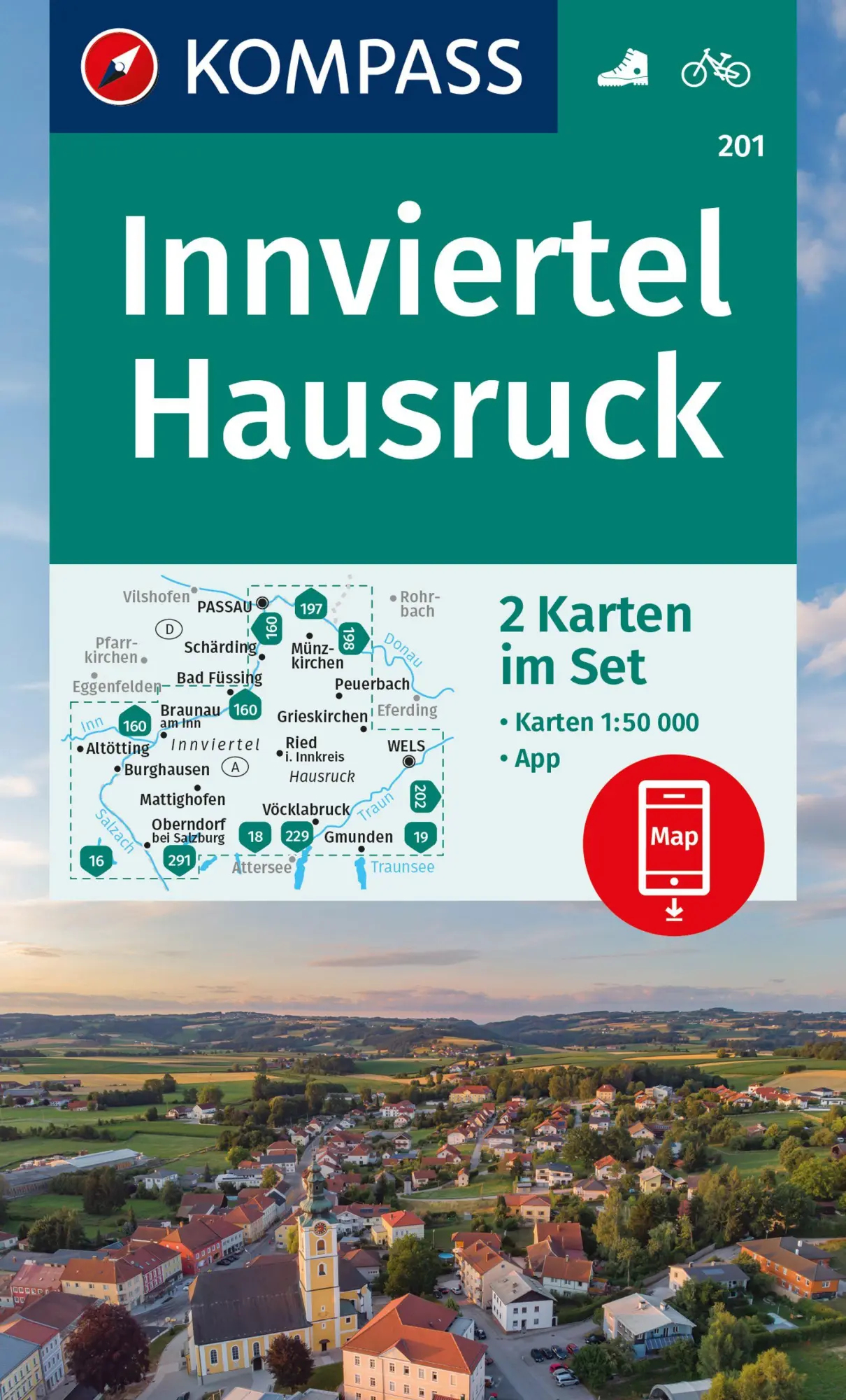 Cover: 9783991540120 | KOMPASS Wanderkarten-Set 201 Innviertel, Hausruck (2 Karten) 1:50.000