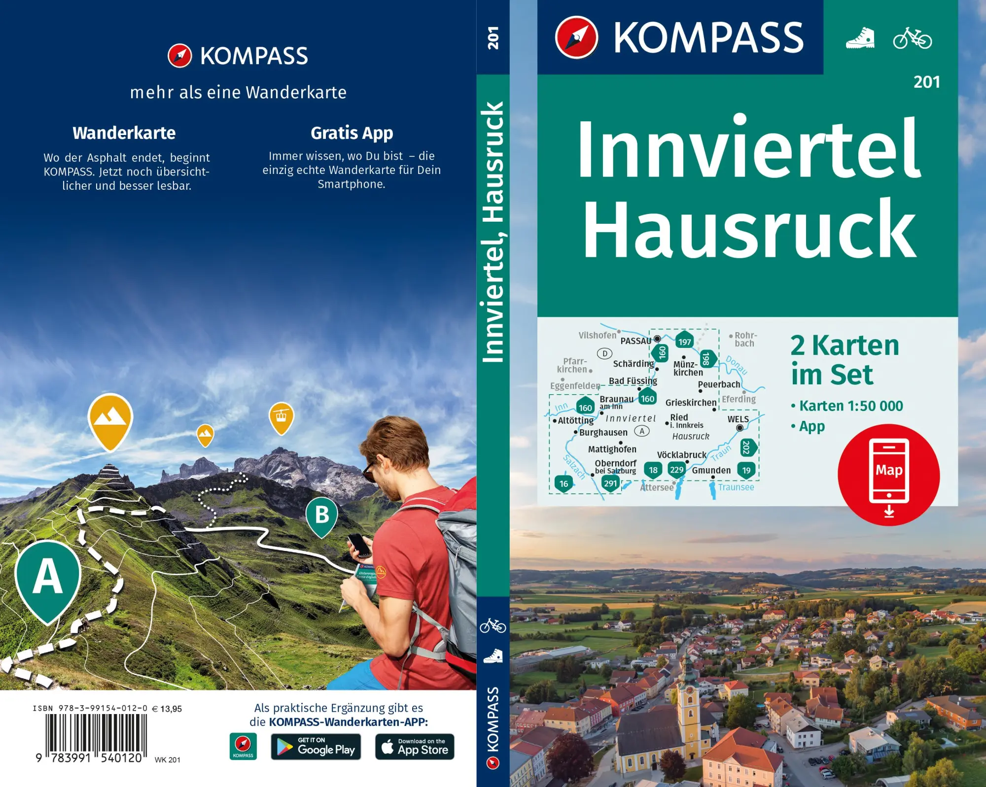Rückseite: 9783991540120 | KOMPASS Wanderkarten-Set 201 Innviertel, Hausruck (2 Karten) 1:50.000