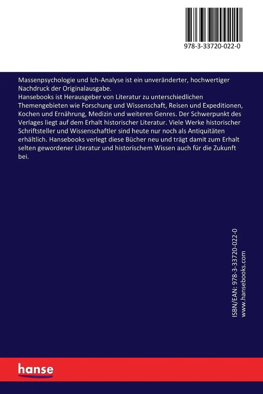 Rückseite: 9783337200220 | Massenpsychologie und Ich-Analyse | Sigmund Freud | Taschenbuch | 2017