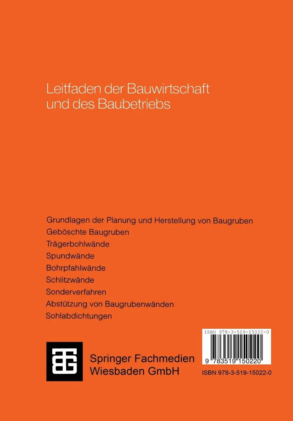 Rückseite: 9783519150220 | Verfahrenstechnik zur Sicherung von Baugruben | Wolfgang Schnell