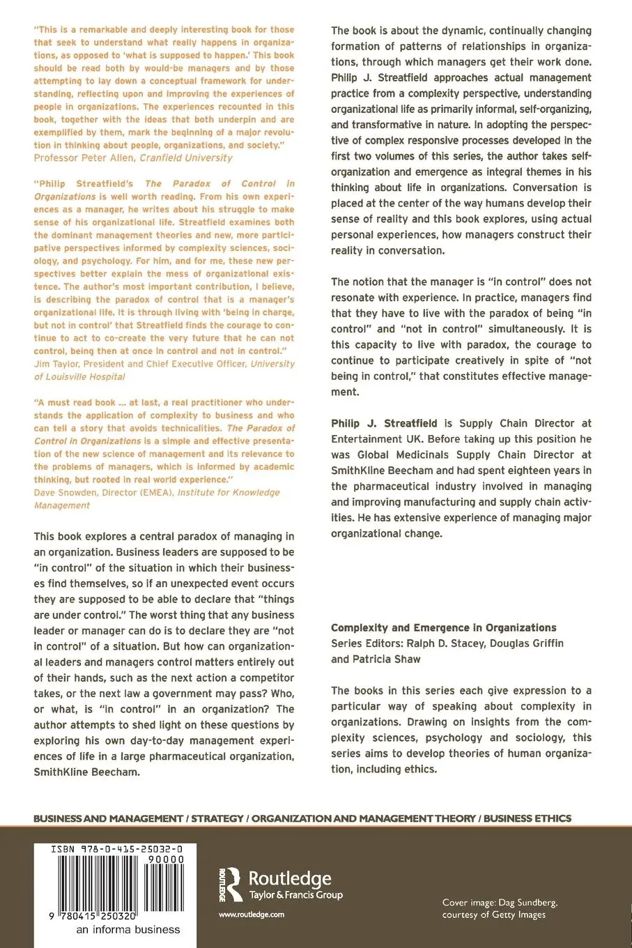 Rückseite: 9780415250320 | The Paradox of Control in Organizations | Philip Streatfield | Buch