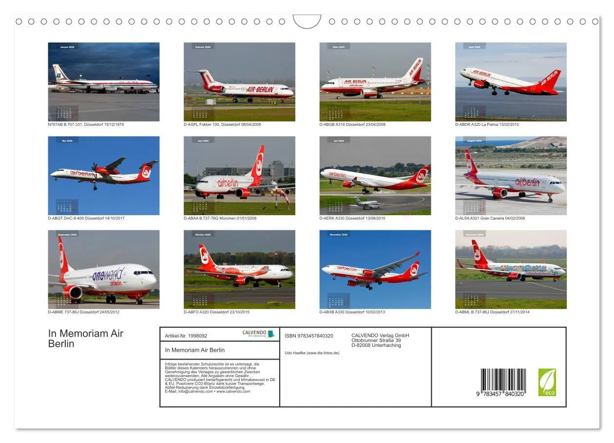 Bild: 9783457840320 | In Memoriam Air Berlin (Wandkalender 2026 DIN A3 quer), CALVENDO...