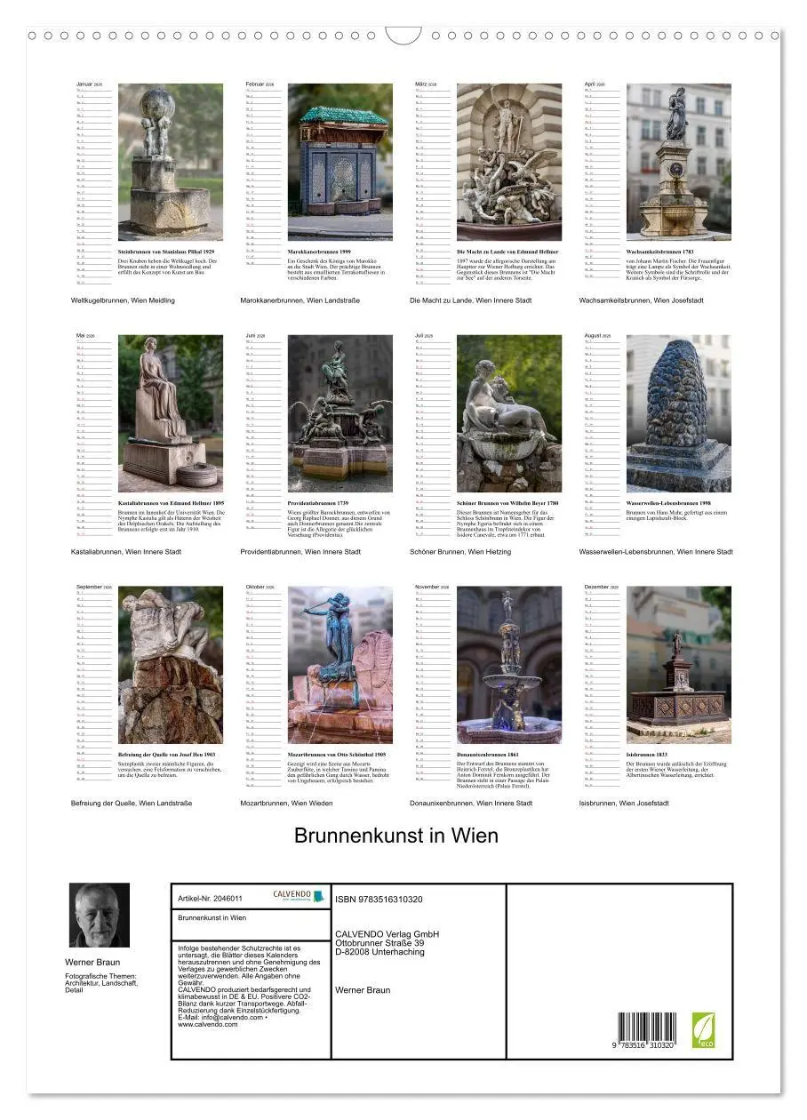 Bild: 9783516310320 | Brunnenkunst in Wien (Wandkalender 2026 DIN A2 hoch), CALVENDO...